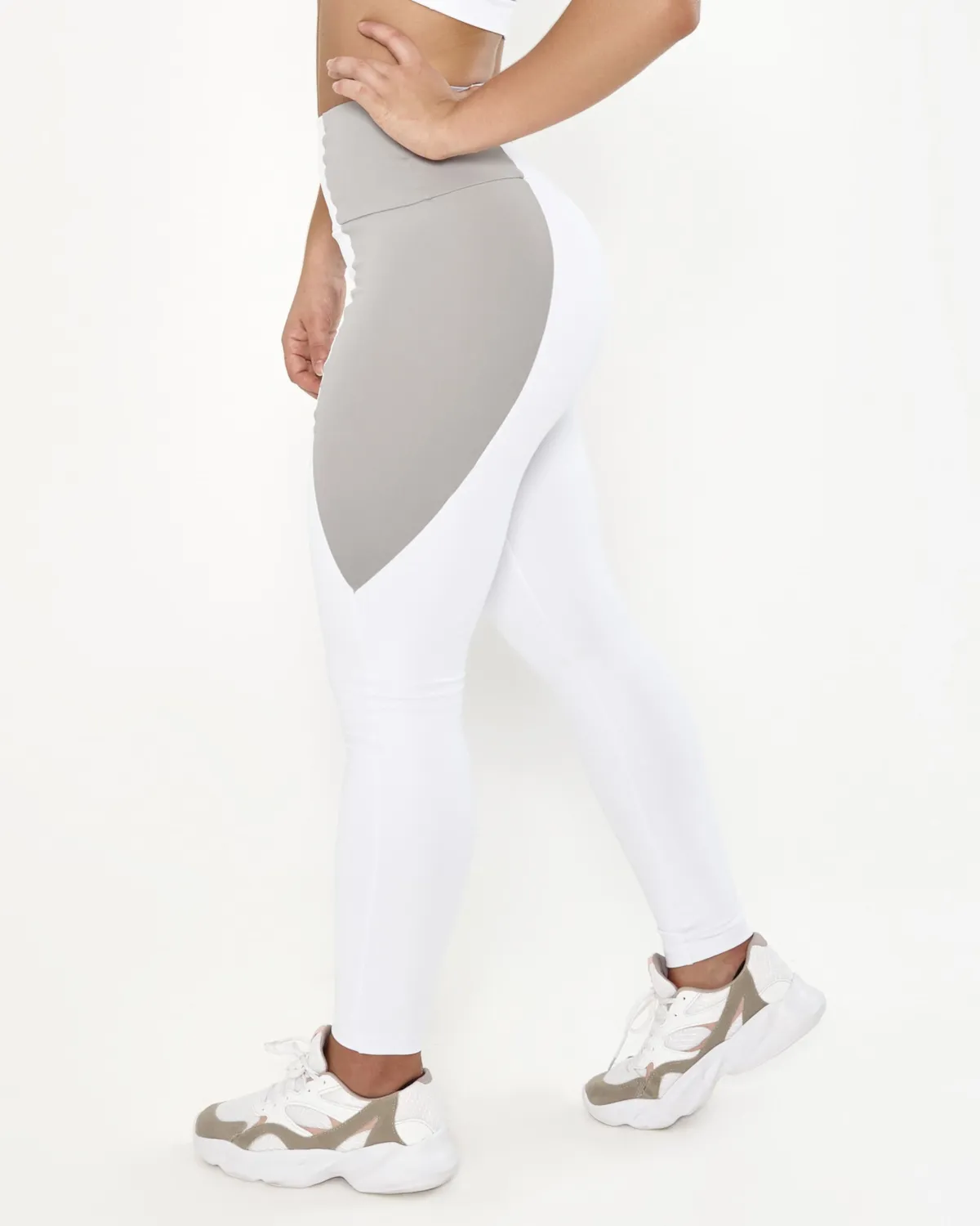 Calça Legging Recorte Intense Branca E Cinza